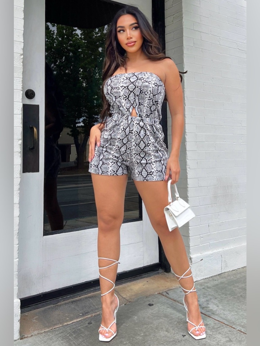 Fashion Nova Tube Romper - Grey Snake